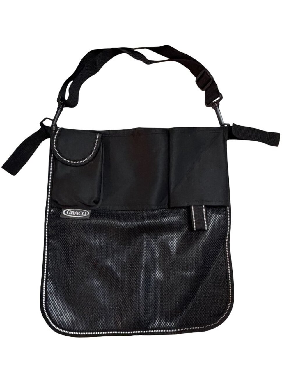 Graco Black Stroller Organizer Storage Bag Reflective Trim Shoulder Strap
